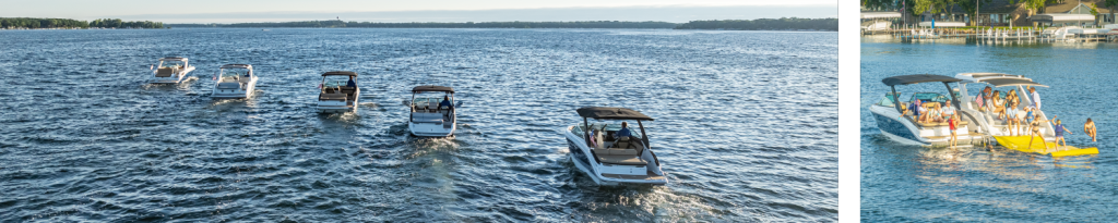 A graphic of boats for boat sales by Mau Marine in Okoboji Iowa